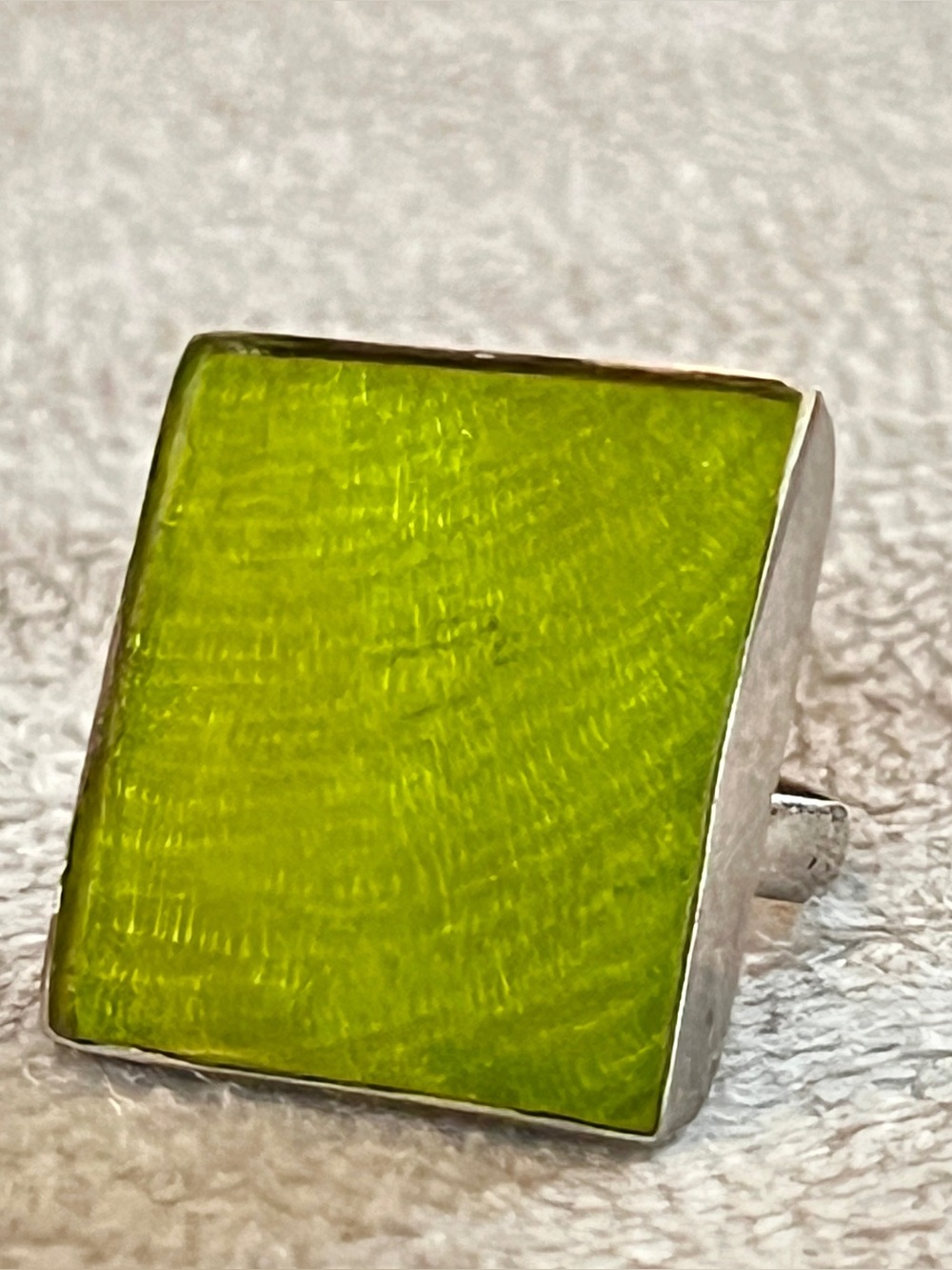 VTG Ivar T Holth Norwegian 925 Silver Lime Green Guilloche Enamel Adj Ring